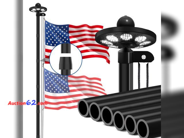 Lot 44-141 - $154.97 Retail price - Flag Pole for Outside House with Solar Light, 25FT 12 Gauge Yard Heavy Duty Flag Pole in Ground, 100MPH Wind-Tested S...