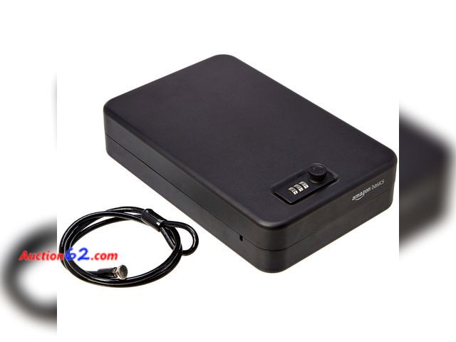 Lot 44-733p - Amazon Basics Portable Security Case Lock Box Safe, Small Lock Box with Code, for College Dorm Room, Home, Combination Lock, XXL, Black Appe...