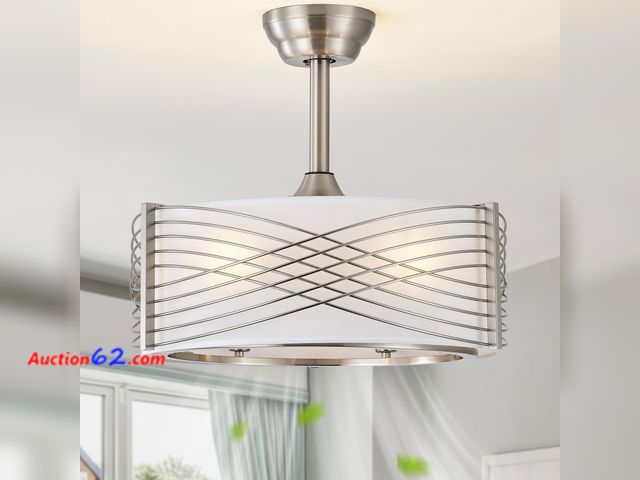Lot 44-1863 - $125 Retail price - Kaunisva 20" Fandelier Ceiling Fans with Lights, Silver Caged Ceiling Fan with Light Remote Control, Mid-Century Modern ...