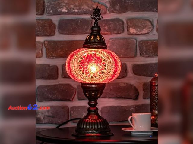 Lot 44-6906b - Turkish Lamp - Moroccan Mosaic Lamps - Antique Decorative Handmade Lighting - Stained Glass Table Lamp