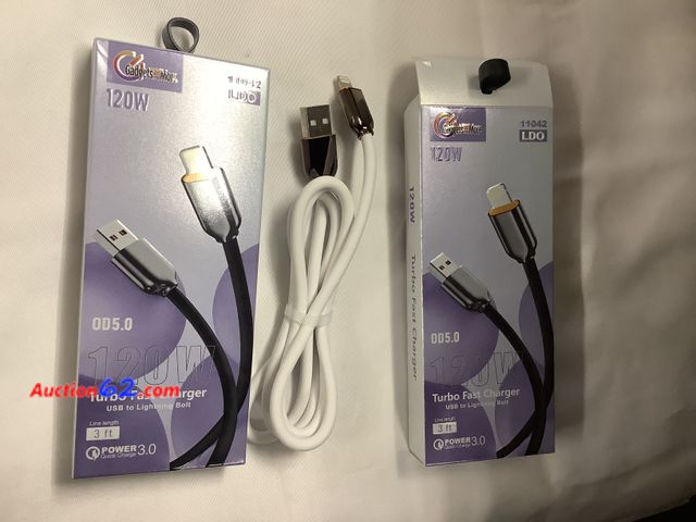 Lot 44-6153w - 2 Turbo Fast Chargers, USB to Lightning Bolt, 120w, For Smart Phones &amp; Tablets, iPhone chargers. New. See All Photo's Never opened, Fact...