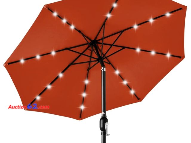 Lot 44-6962b - Solar LED Lighted Patio Umbrella w/ Tilt Adjustment, UV-Resistant - 10ft Appears New