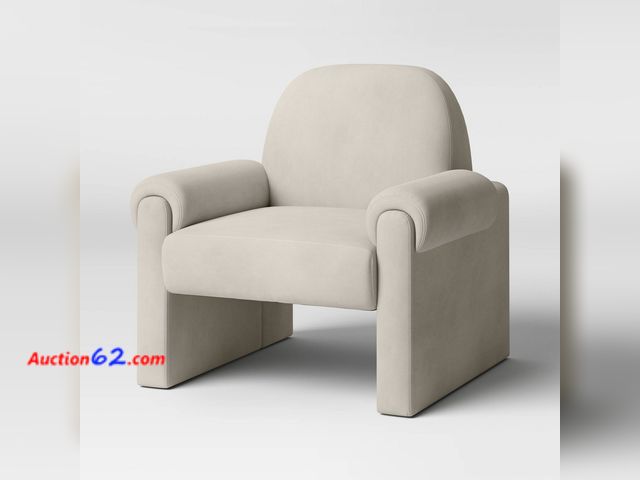 Lot 44-10a - $420 Retail price - Sculptural Accent Chair Velvet Tan - Threshold™: Wooden Frame, Round Padded Back, Open-Base Design Appears New, A basic ...