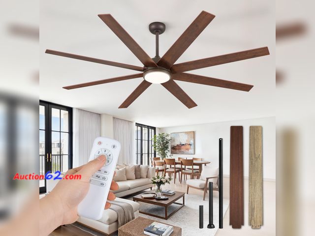 Lot 44-1818w - $159.99 Retail price - Fanbulous 74 Inch Ceiling Fans with Lights and Remote, Walnut Indoor/Outdoor Ceiling Fan with Quiet Reversible DC Mot...