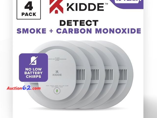 Lot 44-1625p - Kidde Smoke &amp; Carbon Monoxide Detector, 10-Year Battery Powered, LED Warning Light Indicators, 4 Pack Appears New, A basic inspection ha...