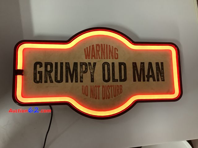 Lot 44-6084w - L.E.D Neon Marquee Sign with/Plastic Frame says, WARNING GRUMPY OLD MAN DO NOT DISTURB. NEW See All Photo's Never opened, Factory Sealed