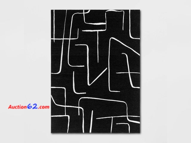 Lot 44-687p - 5'3"x7' Abstract Lines Outdoor Area Rug Black - Threshold Appears New, A basic inspection has been given to this item. Sold AS-IS. Not Teste...