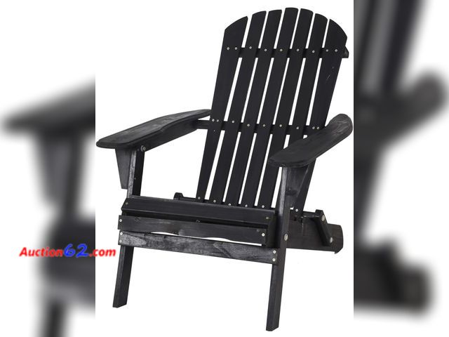 Lot 44-7352w - Adirondack chair, weather-resistant patio chair with pinewood wooden textured for patio lawn garden backyard deck beach firepit, black,  App...