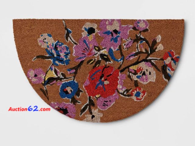 Lot 44-1576p - Threshold Half-Moon Floral Doormat - Coir, Natural Latex Backing, 18x30 inches, Brown Multi-color Appears New, A basic inspection has been g...