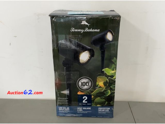 Lot 44-1513j - Tommy Bahama Smart Focus 100/60 Lumen Spot Light with Remote Solar Panel 2 Pack Not Tested See All Photo's E-Commerce Return, A basic inspec...