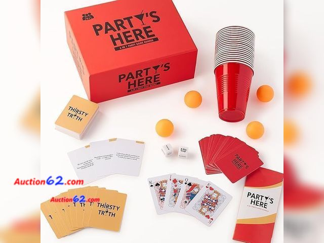 Lot 44-9005p - PARTY'S HERE 6-in-1 Adult Party Games Bundle Appears New, A basic inspection has been given to this item. Sold AS-IS.