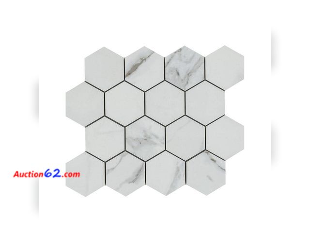 Lot 44-747i - Carrara 3 in. Hexagon 12 in. X 12 in. Polished Porcelain Mesh-Mounted Mosaic Floor and Wall Tile (6.72 Sq. Ft. /Case) Not Tested See All Pho...