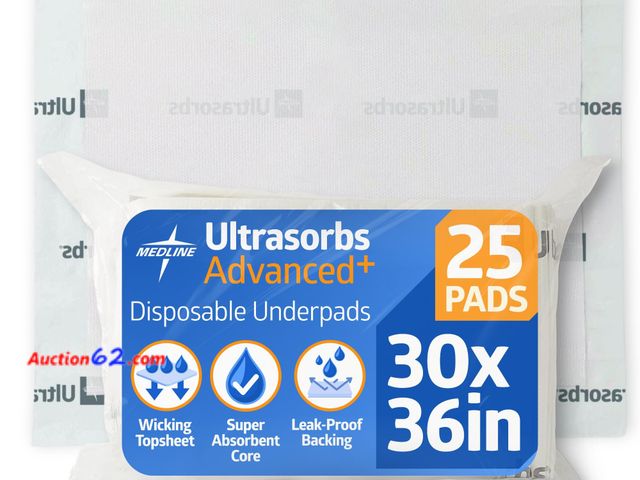 Lot 44-1623p - Medline Ultrasorbs Drypads, 30" x 36", 25 Count, Super Absorbent Disposable Bed Pads, Large Incontinence Bed Pads, Chucks Protective Underpa...