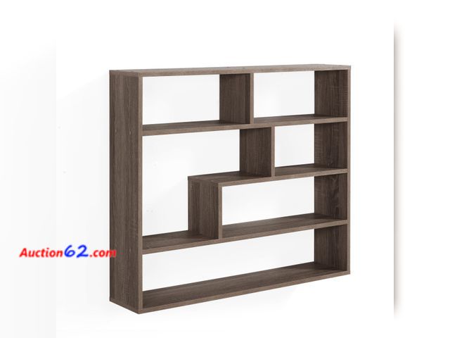 Lot 44-1551t - Danya B. Large Rectangular Curio Accent Compartment Display Shelf Unit (Weathered Oak) Appears New, A basic inspection has been given to thi...