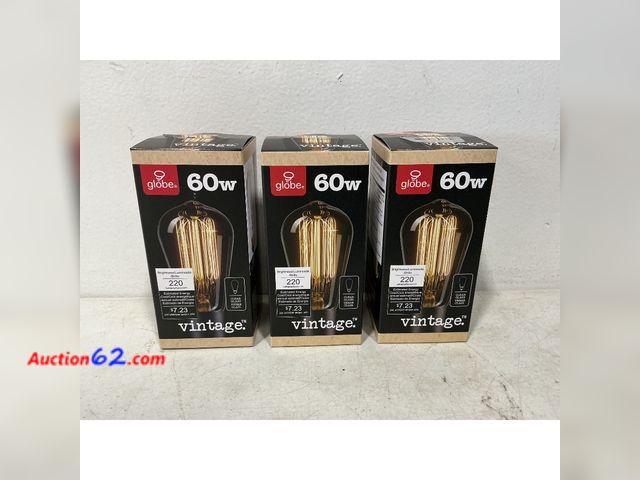 Lot 44-729i - Lot of (3) globe. Vintage Light Bulbs - 60W, 220 Lumens Appears New, A basic inspection has been given to this item. Sold AS-IS. See All Pho...
