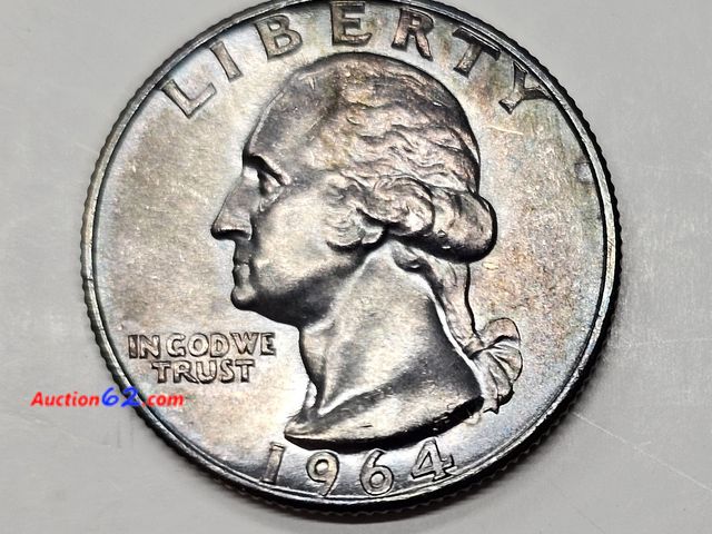 Lot 44-8306o - BEAUTIFULLY TONED 1964-D WASHINGTON 90% SILVER QUARTER. MINTED IN DENVER-NT