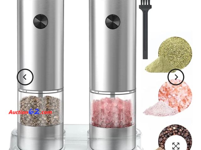 Lot 44-6723g - Electric Salt and Pepper Grinder Set, COKUNST Automatic Stainless Steel Salt &amp; Pepper Mill Sets with Base &amp; LED Light, Battery Power...