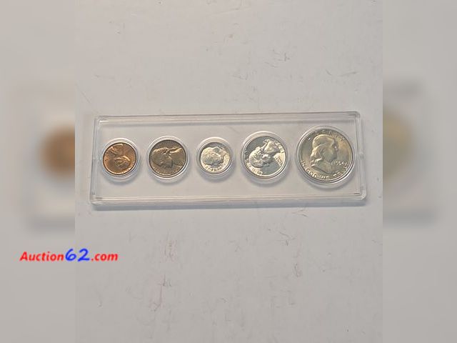 Lot 44-8327v - 1954 YEAR SET WITH FRANKLIN 90% SILVER HALF DOLLAR, WASHINGTON 90% SILVER QUARTER, ROOSEVELT 90% SILVER DIME, JEFFERSON NICKEL, AND LINCOLN ...
