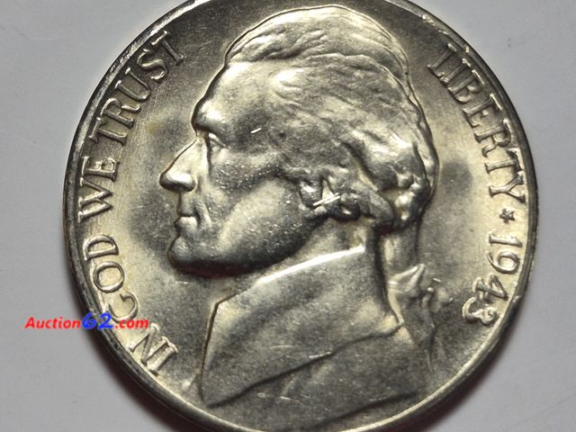 Lot 44-8312i - 1943-S WORLD WAR II EMERGENCY ISSUE SILVER NICKEL. BRILLIANT UNCIRCULATED. MINTED IN SAN FRANCISCO.-NT