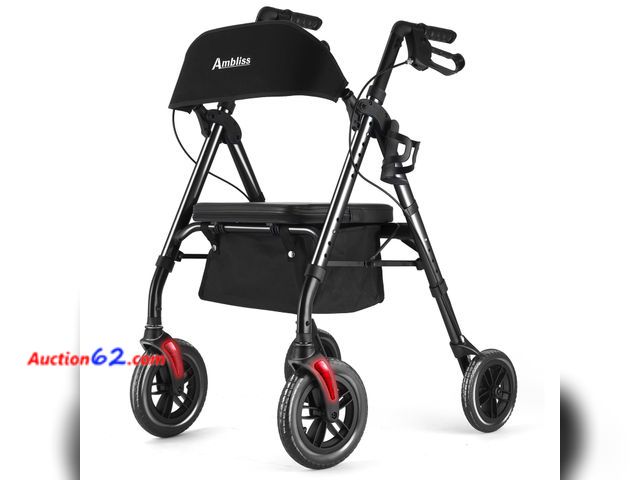 Lot 44-2532e - $169.99 Retail price - Ambliss Lightweight Folding Rollator Walker for Seniors with Seat, 10" All-Terrain Non-Pneumatic Wheels, Wide Padded ...