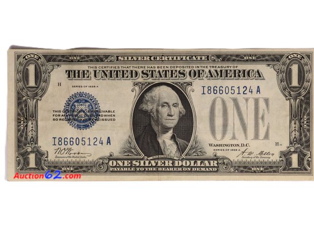 Lot 44-8378m - 1928A $1 FUNNYBACK SILVER CERTIFICATE! NEARLY UNCIRCULATED, NICE AND CRISP! THESE NOTES WERE NICKNAMED "FUNNYBACKS" BECAUSE THE PUBLIC BELIE...