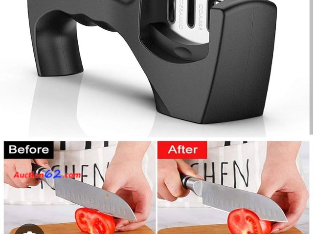 Lot 44-6564r - Knife Sharpener for Straight and Serrated Knives | 3-Stage tool Appears New, A basic inspection has been given to this item. Sold AS-IS.