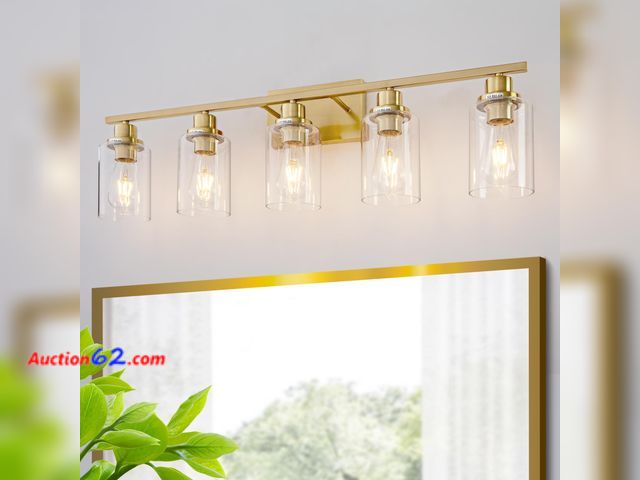 Lot 44-697o - $109.99 Retail price - HCCZ 5 Light Gold Bathroom Light Fixtures Brushed Brass Vanity Light Over Mirror Modern Wall Lighting Sconces Wall La...