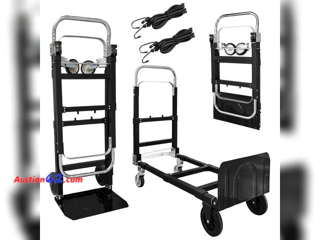 Lot 44-216m - $80.89 Retail price - 3 in 1 Folding Hand Truck, 600Lbs Capacity, Heavy Duty Collapsible Cart with Retractable Handle and 4 Rubber Wheels, M...