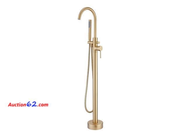 Lot 44-2615w - $199.99 Retail price - TapLong Brushed Gold Floor Mounted Tub Filler Shower Faucet Freestanding Bathtub Faucet with Hand shower High Flow Ra...