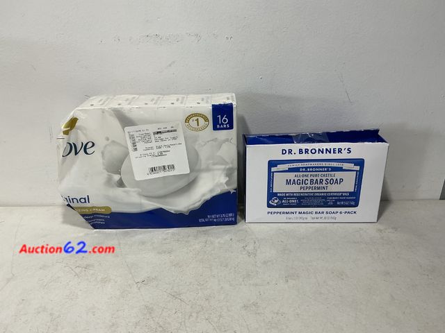 Lot 44-539j - Dove Original 16 Bar Soap &amp; Dr. Bronners Peppermint 6-Pack See All Photo's Not Tested E-Commerce Return, A basic inspection has been giv...