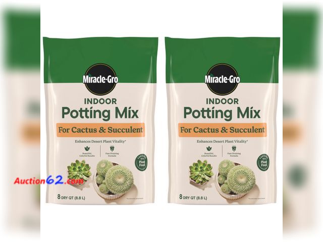 Lot 44-2751f - Miracle-Gro Indoor Potting Mix for Cactus &amp; Succulent, 8 qt. (2-Pack) Appears New, A basic inspection has been given to this item. Sold ...