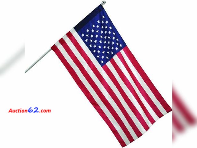 Lot 44-657f - 2.5 Ft. X 4 Ft. Nylon American Flag &amp; 5 Ft. Pole Kit See All Photo's Not Tested Appears New, A basic inspection has been given to this i...