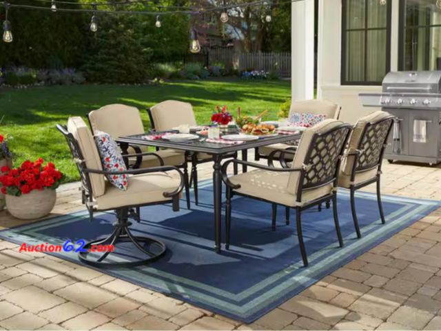 Lot 44-06g - Box 1 of 2 ONLY- Chairs ONLY- Part of- Laurel Oaks 7-Piece Dark Brown Steel Outdoor Patio Dining Set with CushionGuard Putty Cushions Appear...