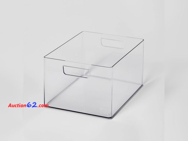 Lot 44-4049a - Large Bathroom Organizer Bin with Handles Clear - Brightroom™: PET, 6.5" Height, 12" Depth, 9" Width, Organizing Bin See All Photo's Not Tes...