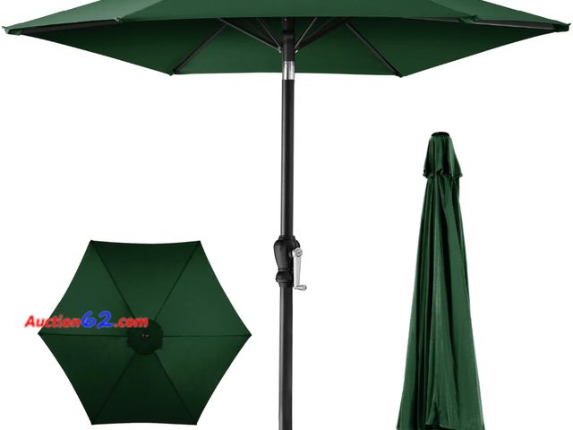 Lot 44-6963b - Outdoor Steel Market Patio Umbrella Decoration w/ Tilt, Crank Lift - 10ft Appears New