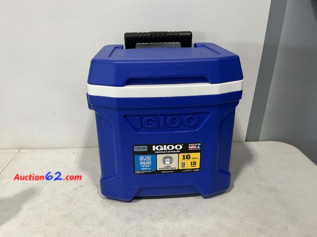 Lot 44-727o - Igloo Profile II 16 Roller Cooler Blue See All Photo's E-Commerce Return, A basic inspection has been given to this item. Sold AS-IS. Not Te...