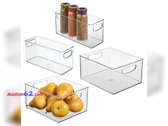 Lot 44-1176i - iDesign 4-Piece 50% Recycled Plastic Organizer Bin Set for Pantry and Cabinet Organization, Made in The USA – Two 10” x 8” x 5” and Two 10” ...