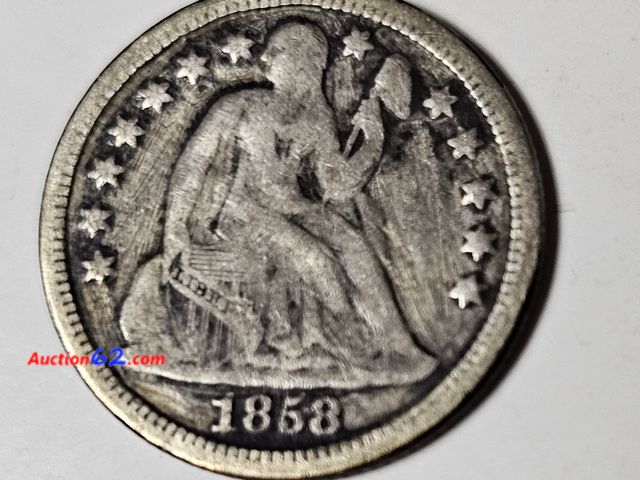 Lot 44-8349j - 1858 SEATED LIBERTY 90% SILVER DIME. MINTED IN PHILADELPHIA.-NT
