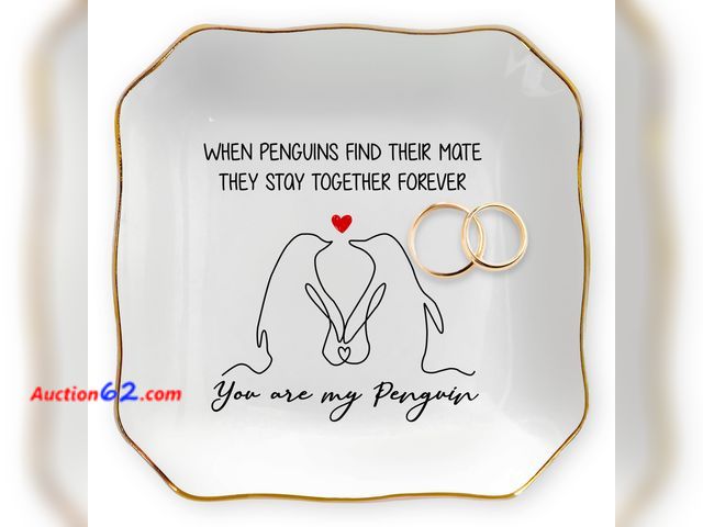 Lot 44-9172 - Retail of $52- Lot of (4) OASSIE Anniversary Couple Gifts for Her - You Are My Penguin, 4x4 Ceramic Jewelry Dish Tray - Romantic Anniversary...