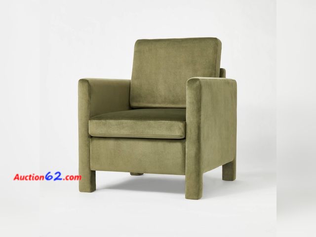 Lot 44-754a - $240 Retail price - Bellfield Fully Upholstered Accent Chair Olive Green Velvet - Threshold™ Designed with Studio McGee Assembly Required Ap...