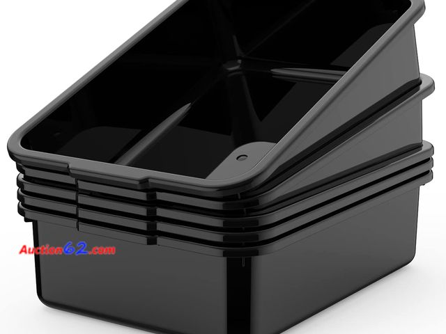 Lot 44-221m - 5-Pack Commercial Bus Tubs Box/Tote Box, Black Plastic Storage with Handles, Wash Basin Tub 8 Liter See All Photo's Appears New, A basic ins...