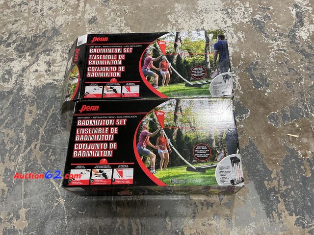Lot 44-1828i - Lot of (2) Penn Premium Easy Setup Badminton Set with 4 Rackets and 2 Shuttlecocks (unknown condition) E-Commerce Return, A basic inspection...