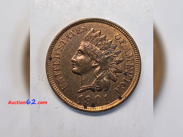 Lot 44-8330w - REALLY PRETTY 1901 INDIAN CENT. ALMOST UNCIRCULATED WITH LOTS OF DETAILS. COMES IN A PROTECTIVE FLIP. - NT