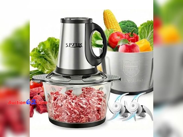 Lot 44-7142i - 3-speed electric food processor:  meat grinder, vegetable chopper &amp; baby food maker 300W, 2 bowls, (8 cup stainless steel + 8 cup glass)...