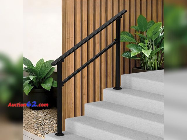 Lot 44-2727w - Hand Rails for Outdoor Steps-Adjustable Angle 1-2 Steps Stair Handrail-Galvanized Alloy steel-600 lb LC-Indoor Stair Railing Kit-Waterproof ...