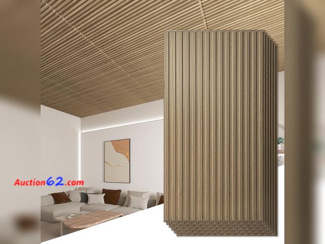 Lot 44-103n - $133.44 Retail price - Art3d 12-Pack Slat Design 3D Wall Panels for Interior Wall Decor, 2x4 FT PVC Decorative Drop Ceiling Tiles - Walnut A...
