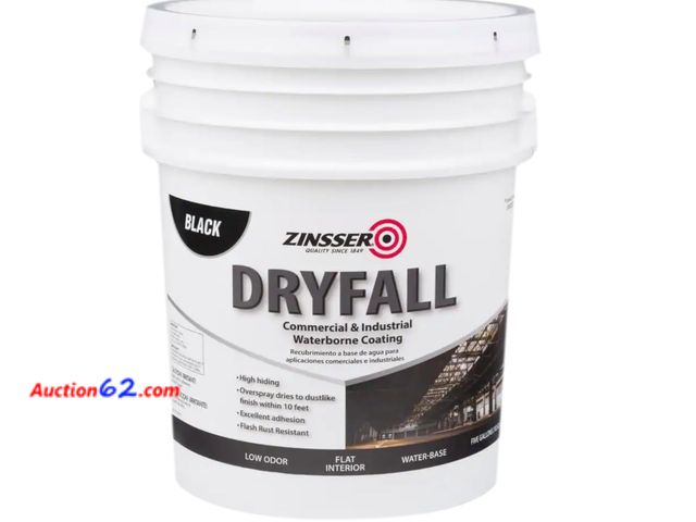 Lot 44-144w - Retail of $81-Zinsser 293233 Dryfall Commercial &amp; Industrial Waterborne Coating, 5 Gallon, Flat Black Appears New, A basic inspection ha...