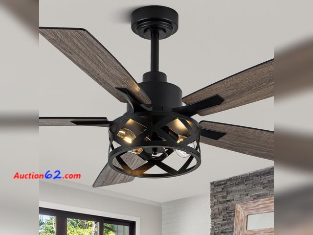 Lot 44-446o - $129.99 Retail price - 52" Farmhouse Ceiling Fan with Lights and Remote,Ceiling Fan with Caged Rustic Light Fixture,Reversible DC Motor,5 Do...