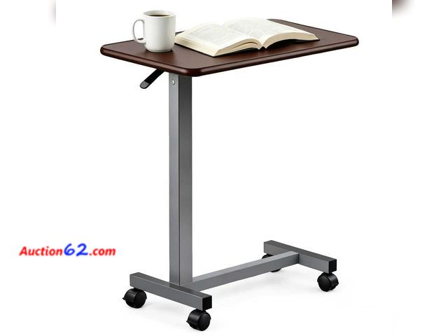 Lot 44-123m - Premimax Adjustable Overbed Table with Wheels, Pneumatic Height Lift Rolling Bedside Table, Standing Desk for Home &amp; Office Use, Ideal f...