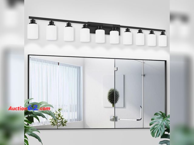 Lot 44-261 - $259.99 Retail price - DIKAIDA 10 Light Bathroom Vanity Lights Over Mirror, 65.4 inch Black Vanity Lights Fixtures with White Glass Shades M...